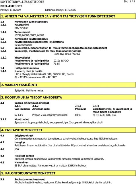 neo amisept käyttöturvallisuustiedote